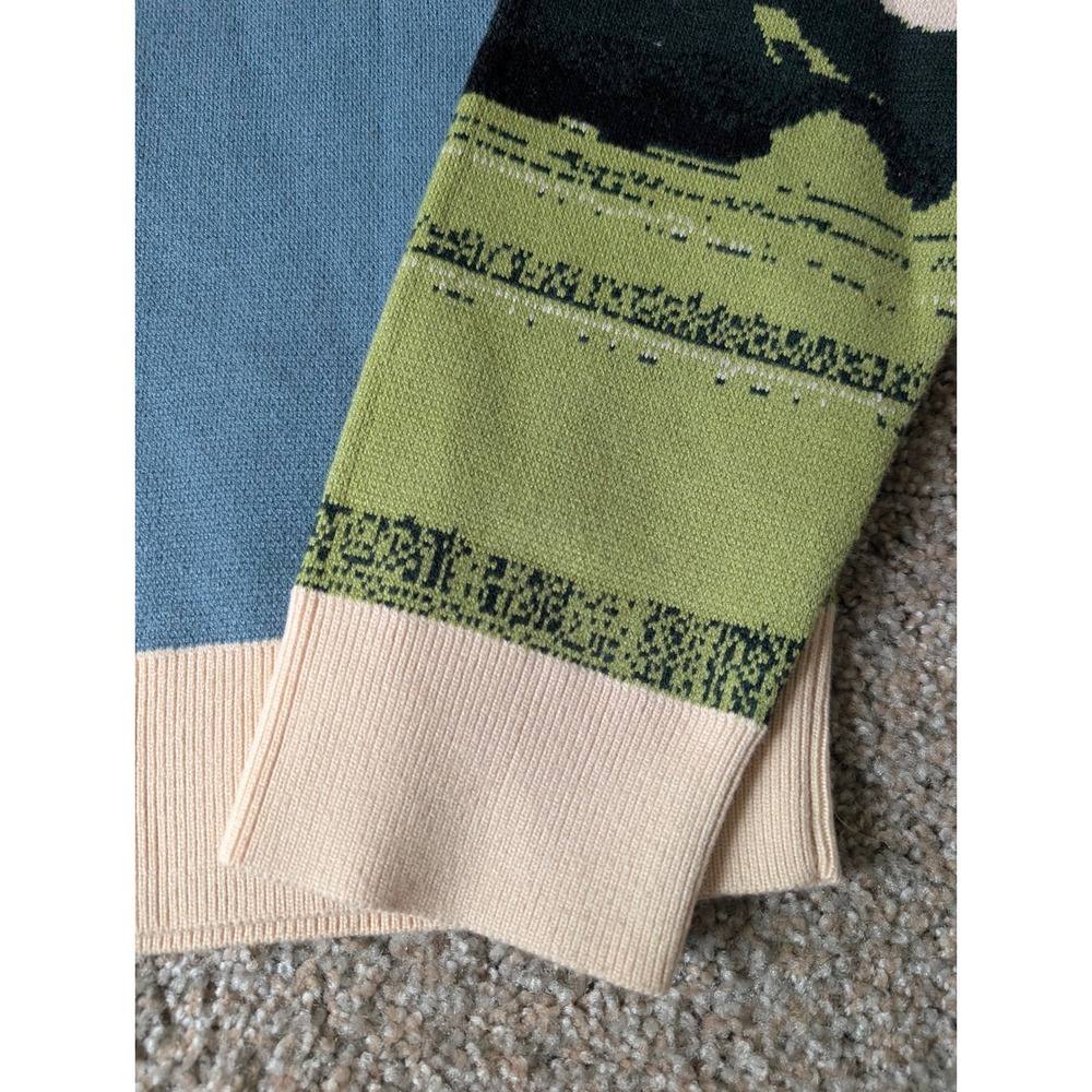 Cider Landscape Van Mountain Intarsia Knit Sweater Blue Green Crewneck Pullover - Picture 5 of 7